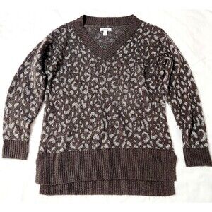 Nine West V Neck Cheetah Print Women's Pullover Sweater Size S